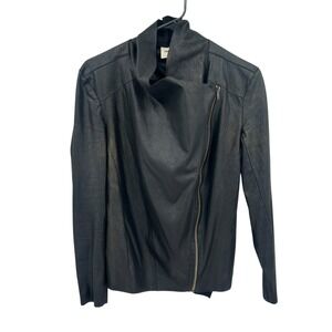 Black Moto Jacket Soft Fitted Asymmetrical Zip S Shimmer Going Out Dark Romantic